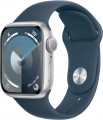 Apple Watch Series 9 (GPS) 41mm Silver Aluminum Case with Storm Blue Sport Band - M/L - Silver