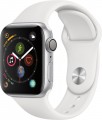 Apple - Geek Squad Certified Refurbished Apple Watch Series 4 (GPS) 40mm Silver Aluminum Case with White Sport Band - Silver Aluminum
