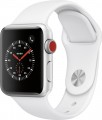Apple - Geek Squad Certified Refurbished Apple Watch Series 3 (GPS + Cellular) 38mm Silver Aluminum Case with White Sport Band - Silver Aluminum