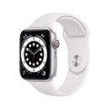Geek Squad Certified Refurbished Apple Watch Series 6 (GPS + Cellular) 44mm Silver Aluminum Case with White Sport Band - Silver