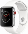 Apple - Apple Watch Series 3 (GPS + Cellular), 42mm Stainless Steel Case with Soft White Sport Band - Stainless Steel