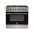 Forno Appliances - Galiano 5.36 Cu. Ft. Freestanding Dual Fuel Electric Range with Convection Oven - Black Door