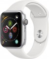 Apple - Geek Squad Certified Refurbished Apple Watch Series 4 (GPS) 44mm Silver Aluminum Case with White Sport Band - Silver Aluminum