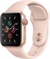 Apple - Geek Squad Certified Refurbished Apple Watch Series 5 (GPS + Cellular) 40mm Gold Aluminum Case with Pink Sand Sport Band - Gold Aluminum