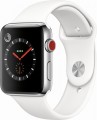 Apple Watch Series 3 (GPS + Cellular), 42mm Stainless Steel Case with Soft White Sport Band - Stainless Steel