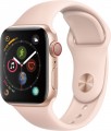 Apple - Geek Squad Certified Refurbished Apple Watch Series 4 (GPS + Cellular) 40mm Gold Aluminum Case with Pink Sand Sport Band - Gold Aluminum